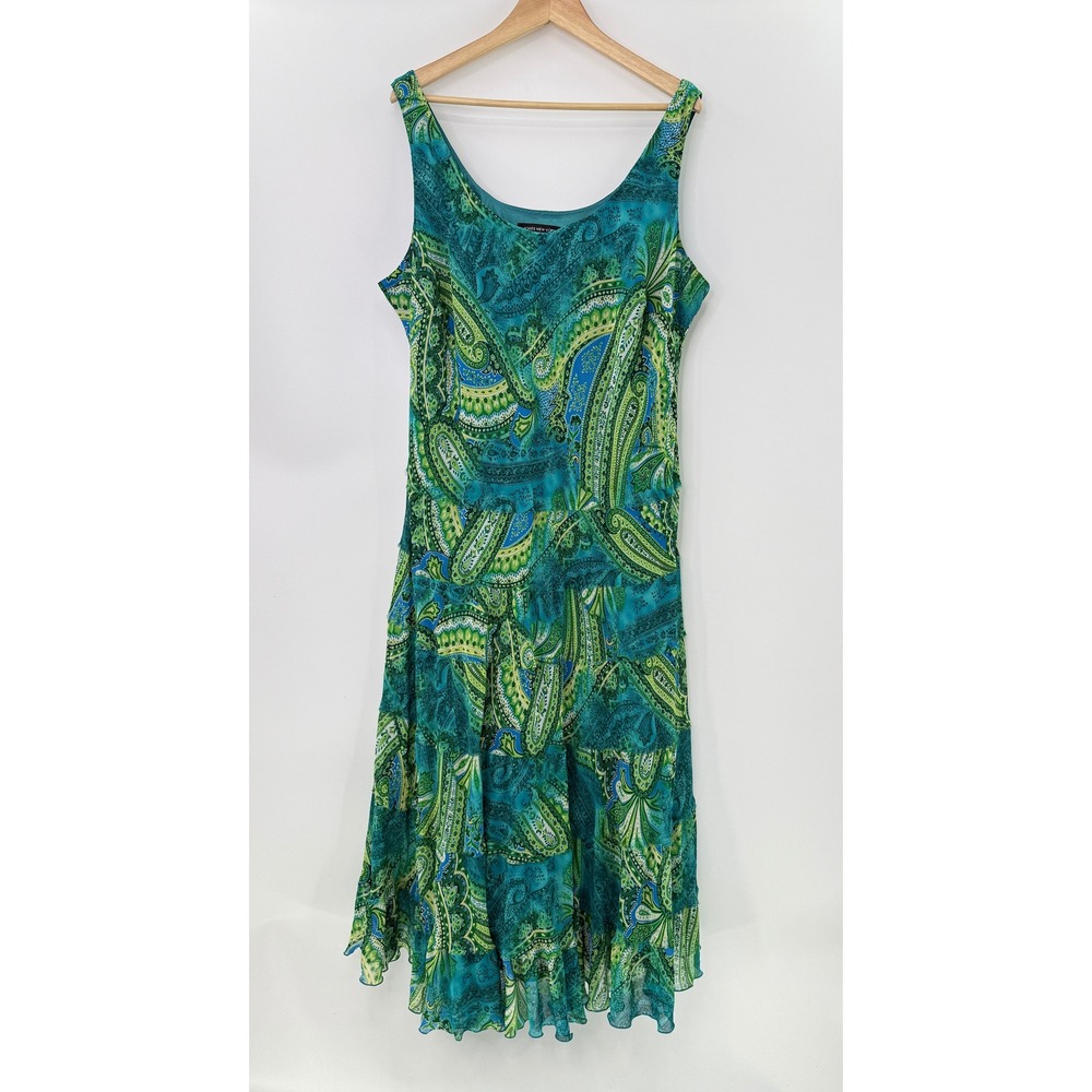 Jones New York Woman Teal Green Paisley Tiered Midi Dress 20W Sleeveless FLAW
